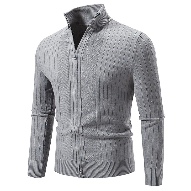 Herren stylische Strickjacke mit hohem Stehkragen und modischem Reißverschluss R&B