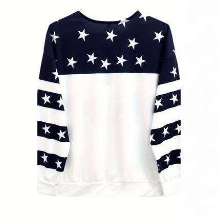 Damen lässiger Sweatshirt mit Sternen-Design und Flaggenmotiv R&B