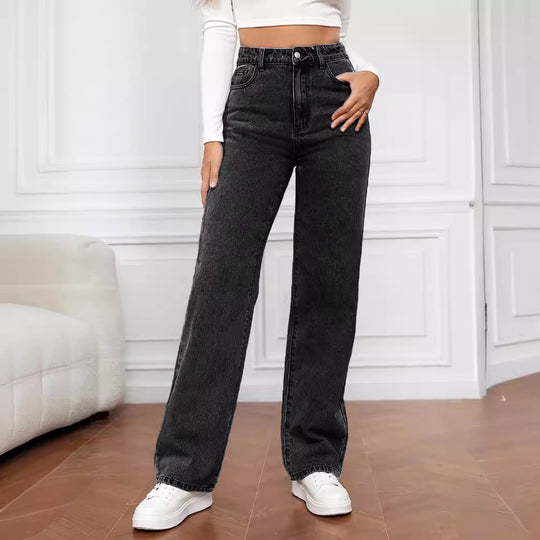 Damen Hoch geschnittene Denim-Jeans mit weitem Bein R&B