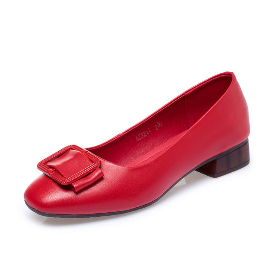 Damen elegante Ballerinas mit modischem Schnallen-Detail und bequemem Blockabsatz R&B