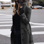 Damen modischer Trenchcoat mit hohem Kragen und eleganten Knopfdetails R&B