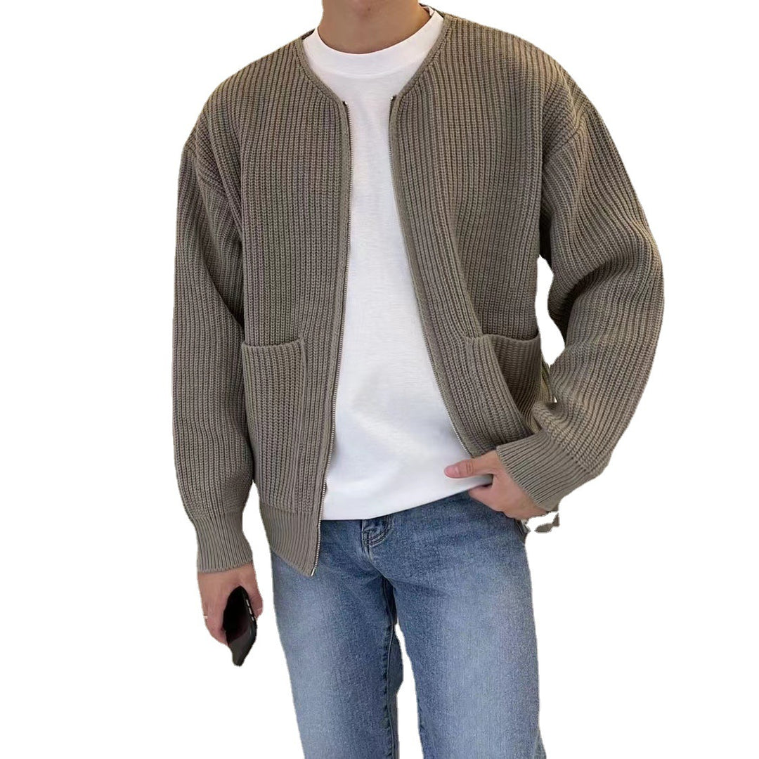 Herren Grobstrick-Jacke mit voluminösen Ärmeln und steigendem Kragen R&B