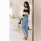 Damen Weit Geschnittene Jeanshose mit hohem Bund und lässigem Schnitt R&B