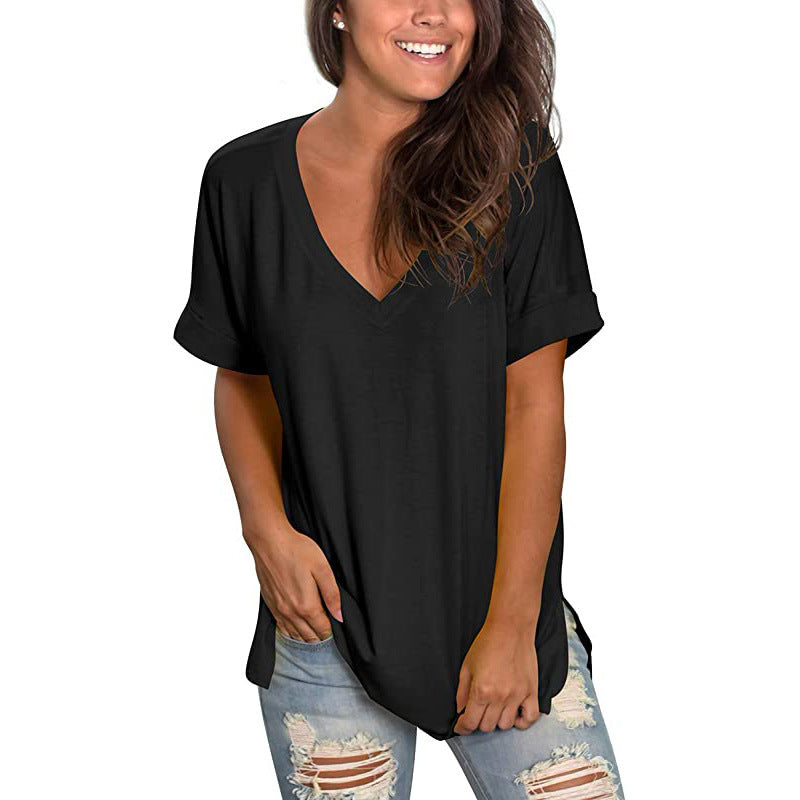 Damen Freizeit V-Ausschnitt T-Shirt R&B