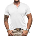 Herren Kurzarm-Henley-T-Shirt aus atmungsaktivem Baumwollmix mit modernem Schnitt R&B