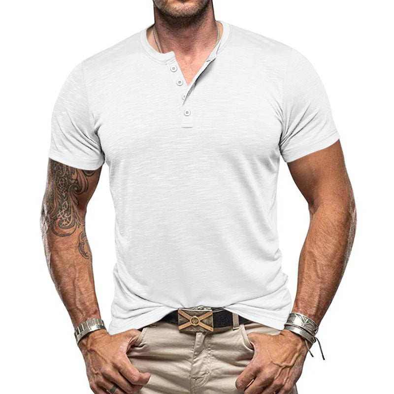 Herren Kurzarm-Henley-T-Shirt aus atmungsaktivem Baumwollmix mit modernem Schnitt R&B