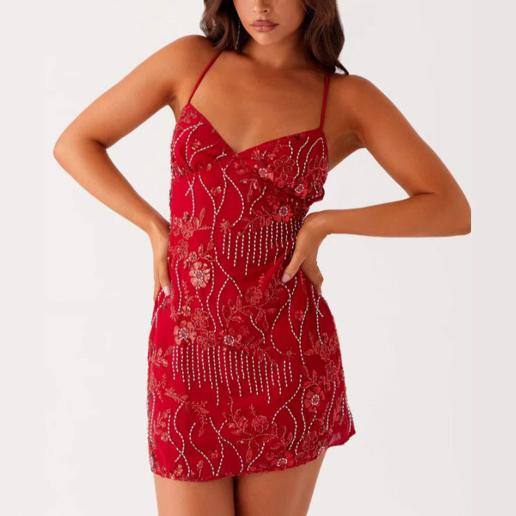 Damen Glamouröses Minikleid mit funkelnden Pailletten und verführerischen Details R&B