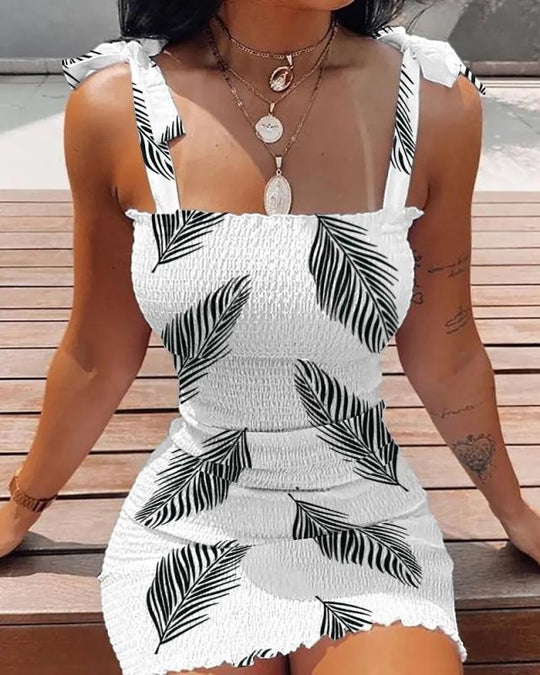 Damen Kurzkleid mit Blumenmuster und Spitzenträgern R&B