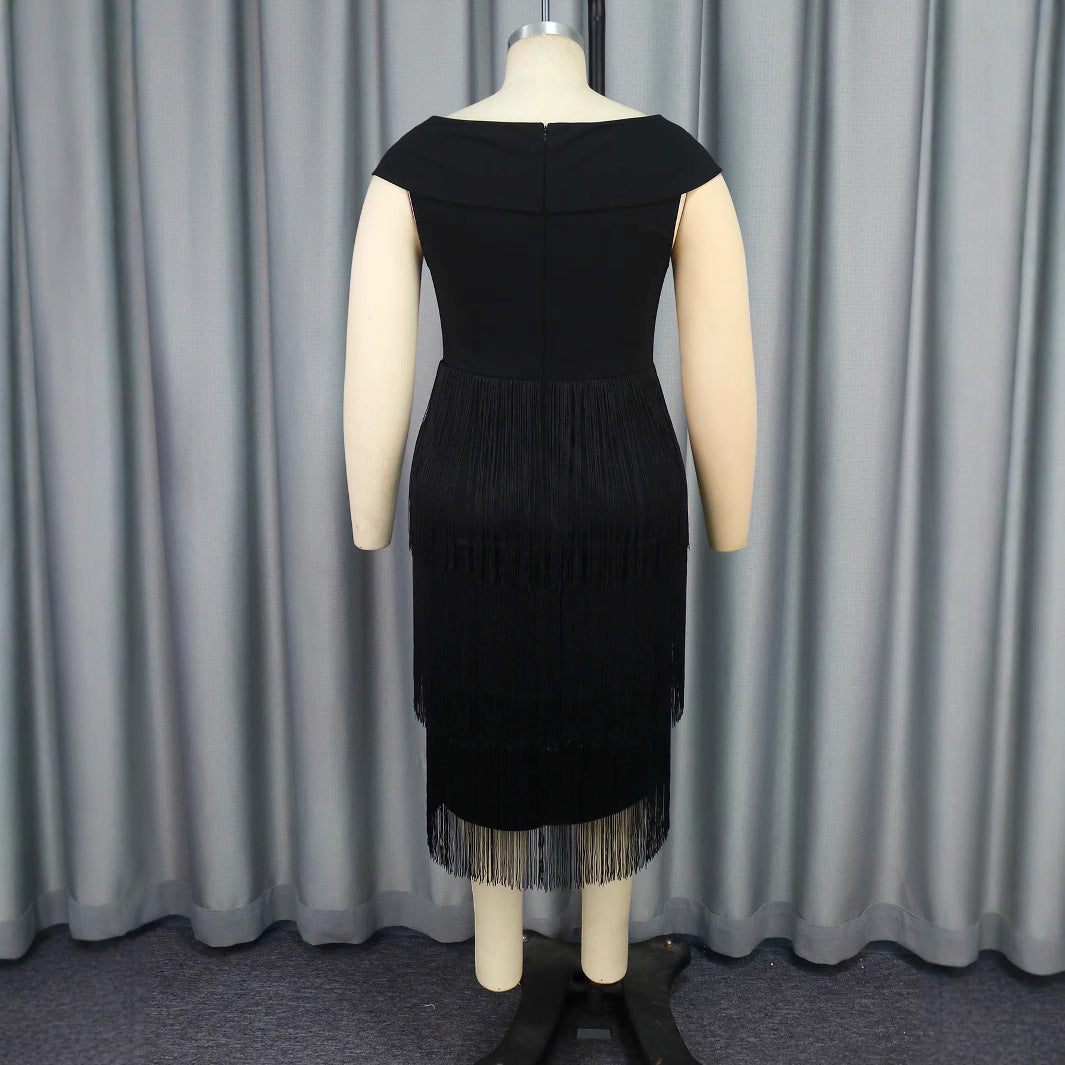Damen elegantes Kleid mit Fransen-Detail R&B