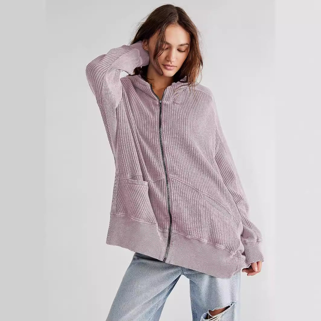 Damen Lässiger Kapuzenpullover mit strukturiertem Material und praktischen Taschen R&B