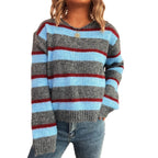 Damen gemusterter Strickpullover mit breiten Streifen und lässigem Schnitt R&B