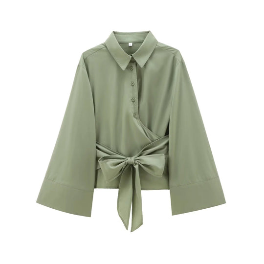 Damen Elegante Bluse mit weitem Ärmel und taillierter Schluppe R&B