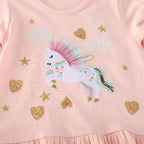 Mädchen Sweatkleid mit buntem Einhorn-Design und Glitzerapplikationen R&B