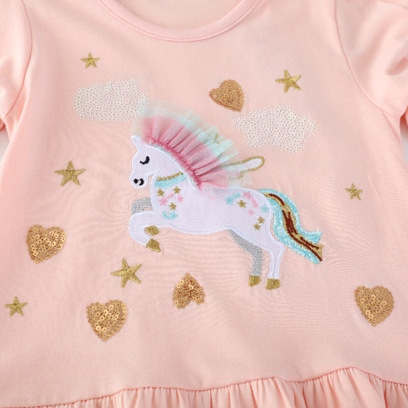 Mädchen Sweatkleid mit buntem Einhorn-Design und Glitzerapplikationen R&B