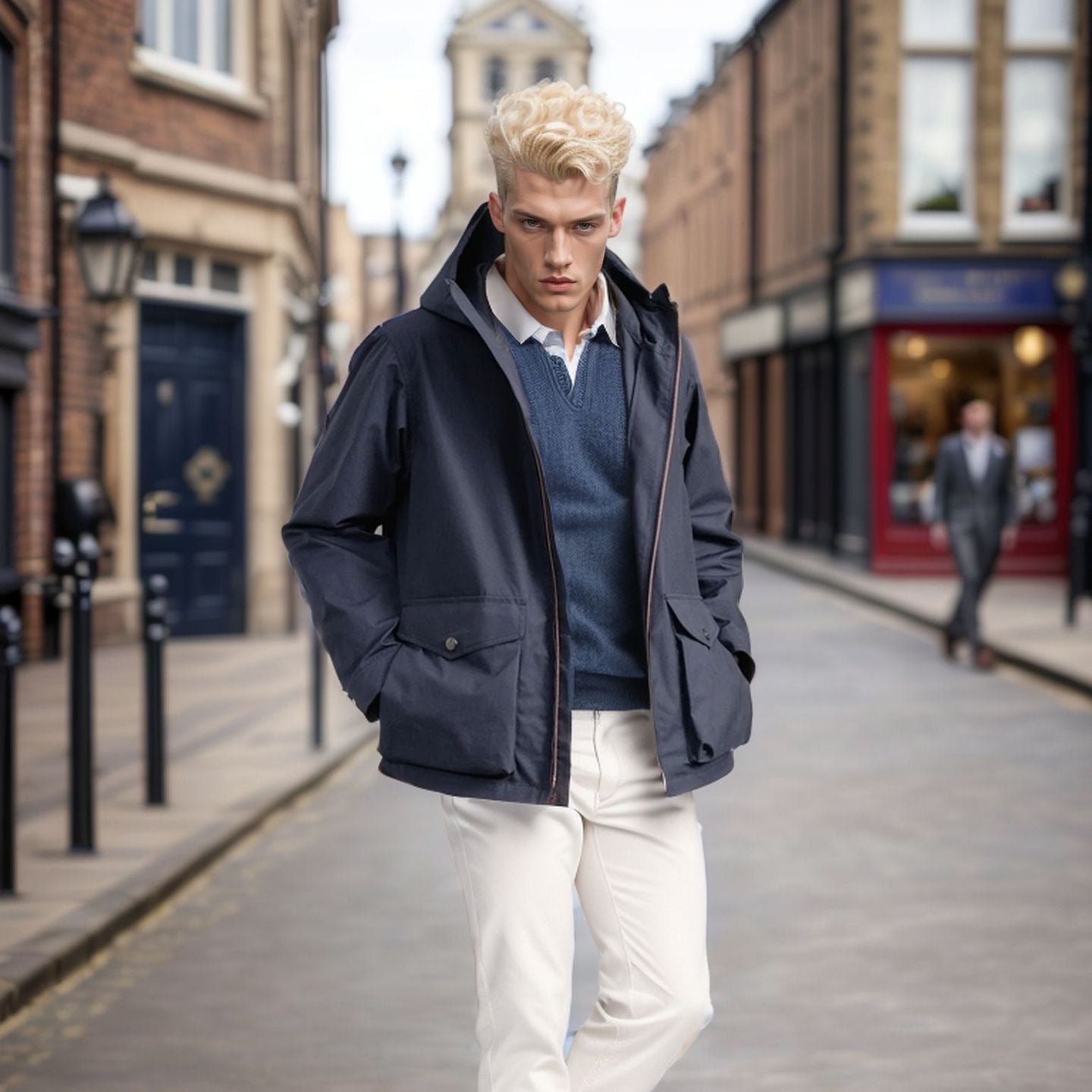 Herren funktionale Übergangsjacke mit verstellbarem Kapuzenkragen R&B
