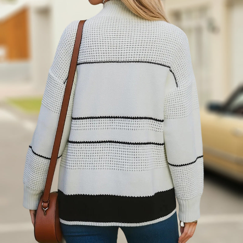Damen modischer Strickpullover mit strukturiertem Kragen und Knopfdetails R&B