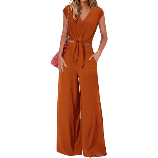 Damen Lockerer Jumpsuit mit Taillierung und weit geschnittenem Bein R&B
