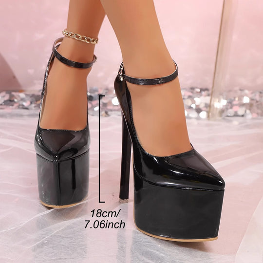 Damen Plateau High Heel Pumps mit verstellbarem Knöchelriemen R&B
