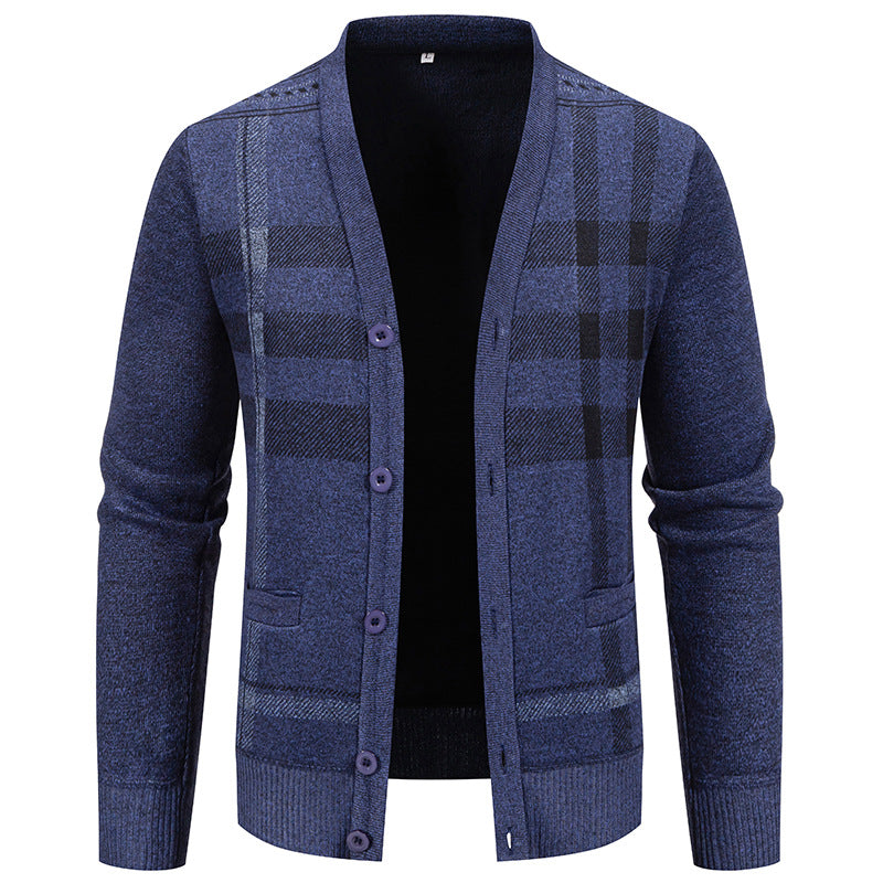 Herren Strickjacke mit modischem Karomuster und praktischen Knöpfen R&B