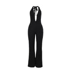 Damen Eleganter Jumpsuit mit tiefem V-Ausschnitt und figurbetonter Silhouette R&B