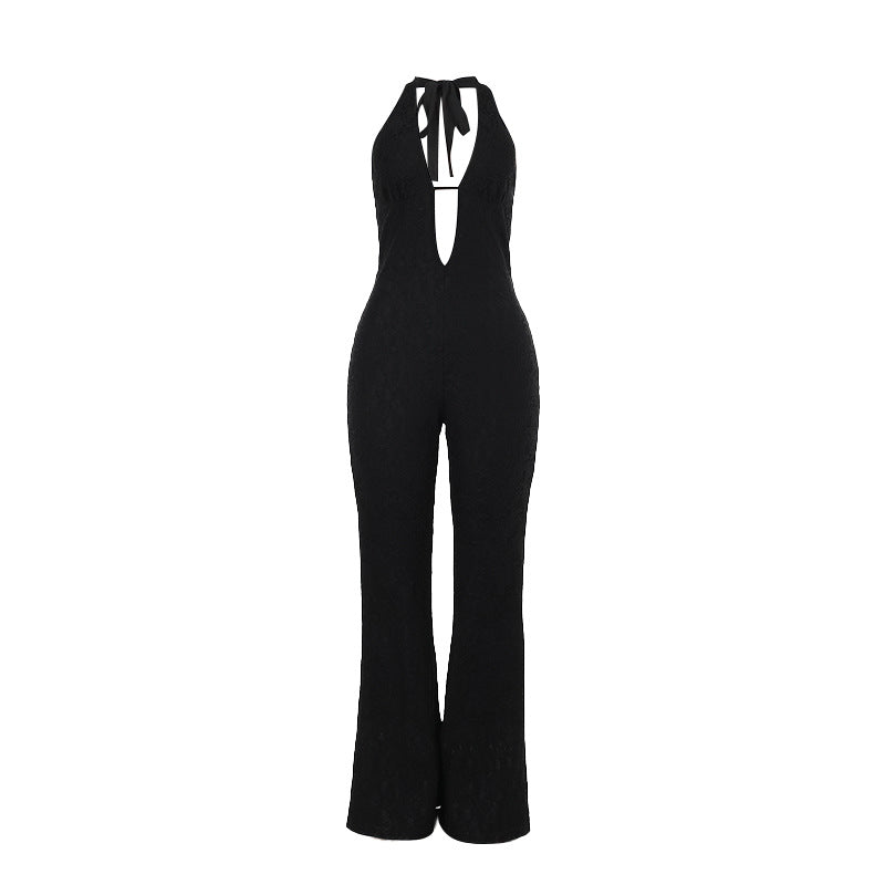 Damen Eleganter Jumpsuit mit tiefem V-Ausschnitt und figurbetonter Silhouette R&B