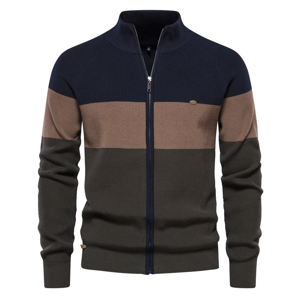 Herren Strickjacke mit modischem Farbblockdesign und hochwertigem Reißverschluss