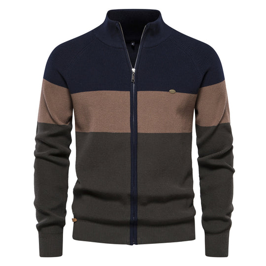 Herren Strickjacke mit modischem Farbblockdesign und hochwertigem Reißverschluss R&B
