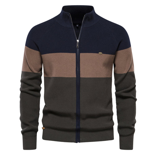 Herren Strickjacke mit modischem Farbblockdesign und hochwertigem Reißverschluss R&B