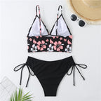 Damen Crop-Top Bikini mit verstellbaren Trägern und floralem Muster R&B