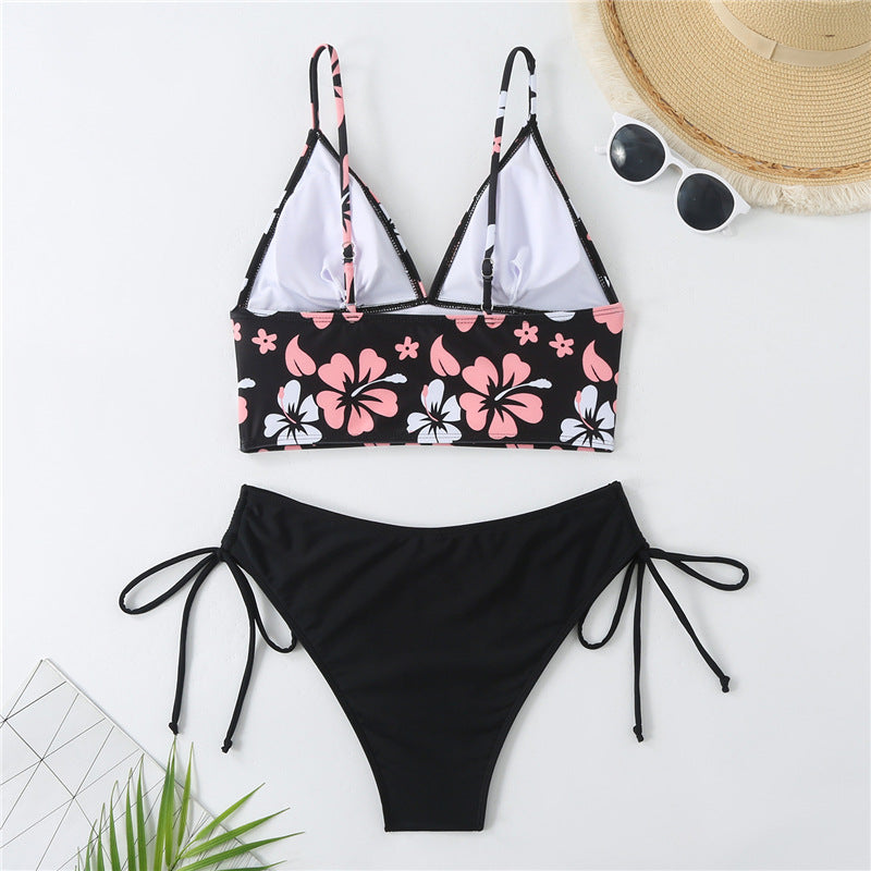 Damen Crop-Top Bikini mit verstellbaren Trägern und floralem Muster R&B