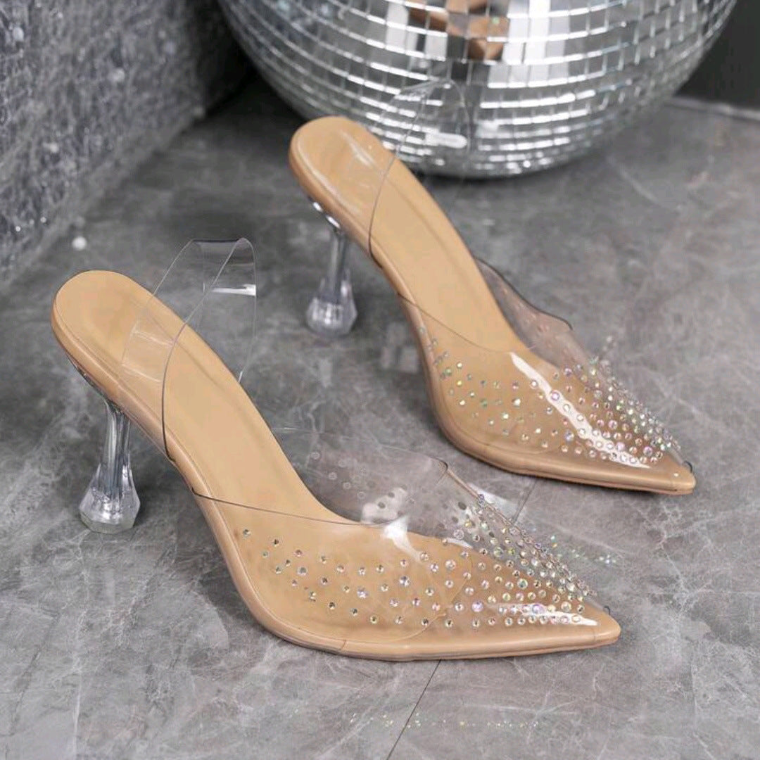 Damen Glamouröse High Heel Pantoletten mit funkelndem Strass R&B
