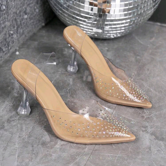 Damen Glamouröse High Heel Pantoletten mit funkelndem Strass R&B