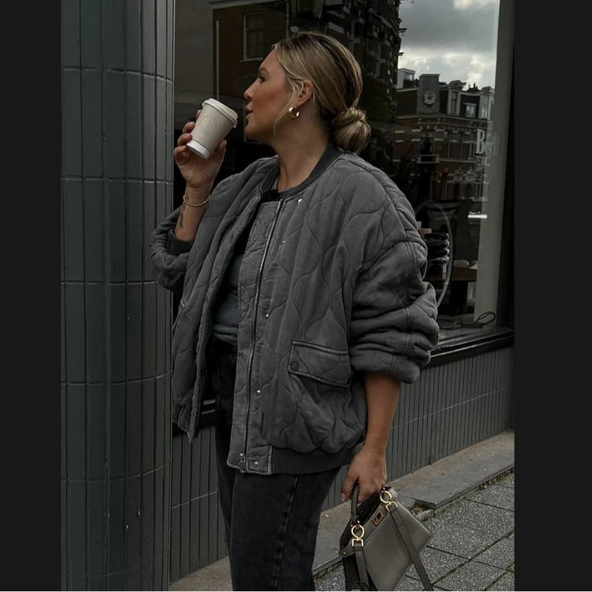 Damen gesteppte Oversized-Bomberjacke mit weichem Futter und luxuriösem Schnitt R&B