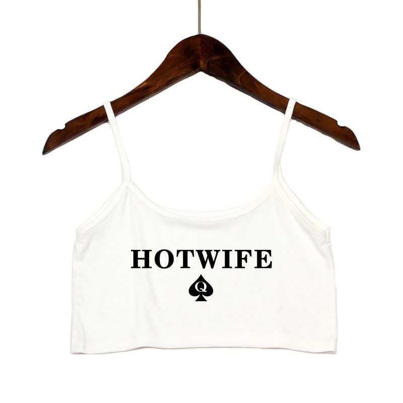 Damen Crop-Top mit modernen Schriftzügen und verstellbaren Trägern R&B