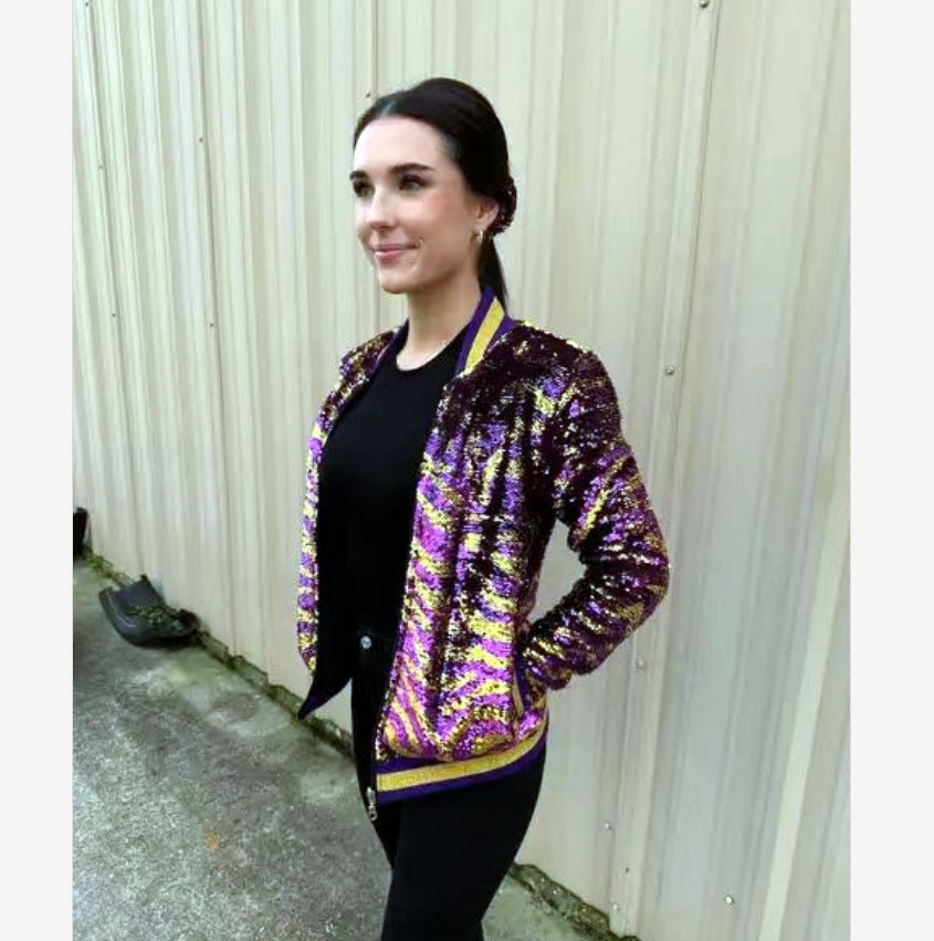 Damen Glitzernde Bomberjacke mit multicolore Pailletten R&B