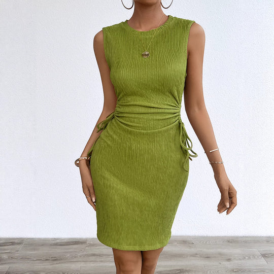 Damen körperbetontes Midi-Kleid mit seitlicher Raffung und elegantem Rippenstruktur R&B