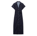 Damen lässiges Midi-Kleid mit Knopfverschluss und Raffung