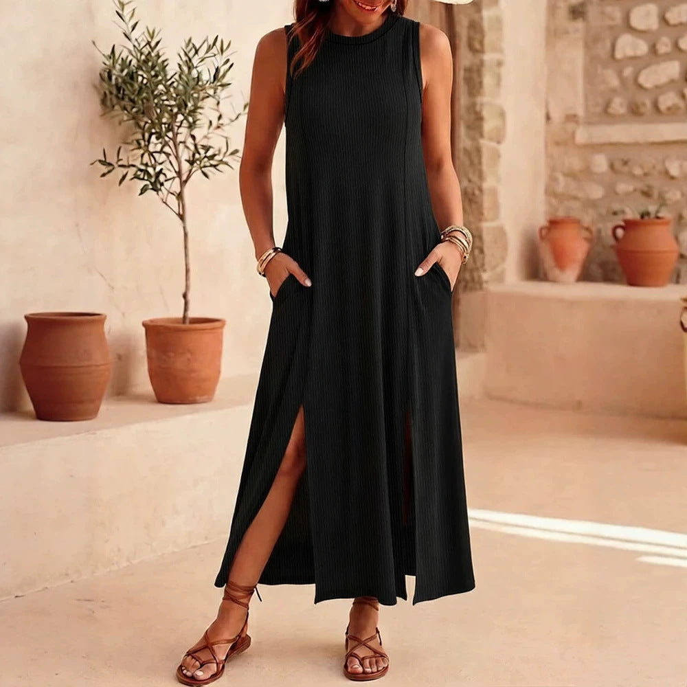 Damen Maxikleid mit elegantem Schlitz und praktischen Taschen R&B