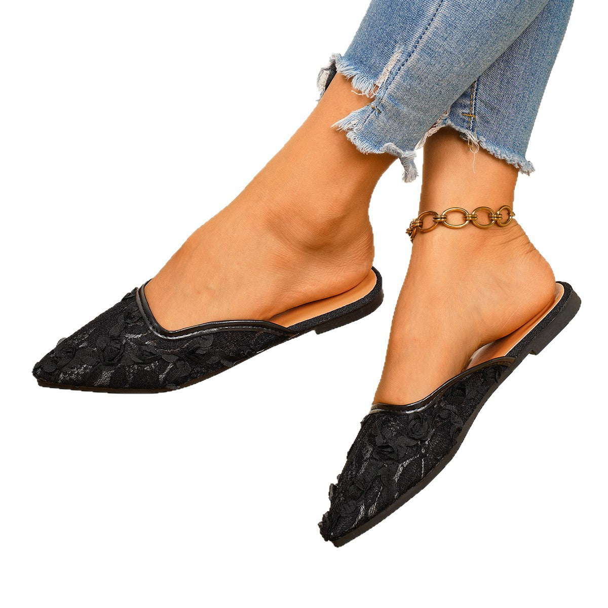 Damen Elegante Pantoletten mit floralem Spitzen-Design und offenem Fersenbereich R&B