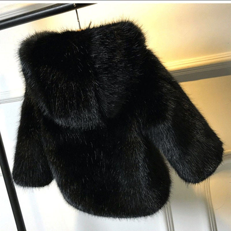 Damen Elegante Kunstfelljacke mit voluminösem Kragen und Schalkragen R&B
