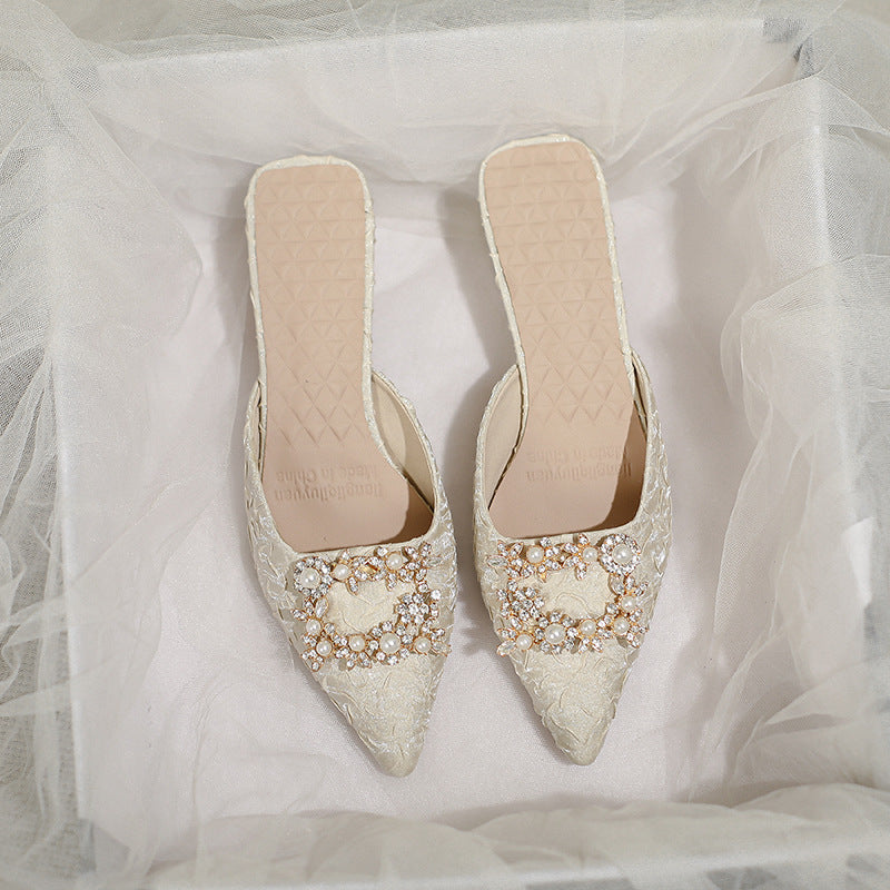 Damen elegante spitze Mules mit luxuriösem Schmuckdetail R&B