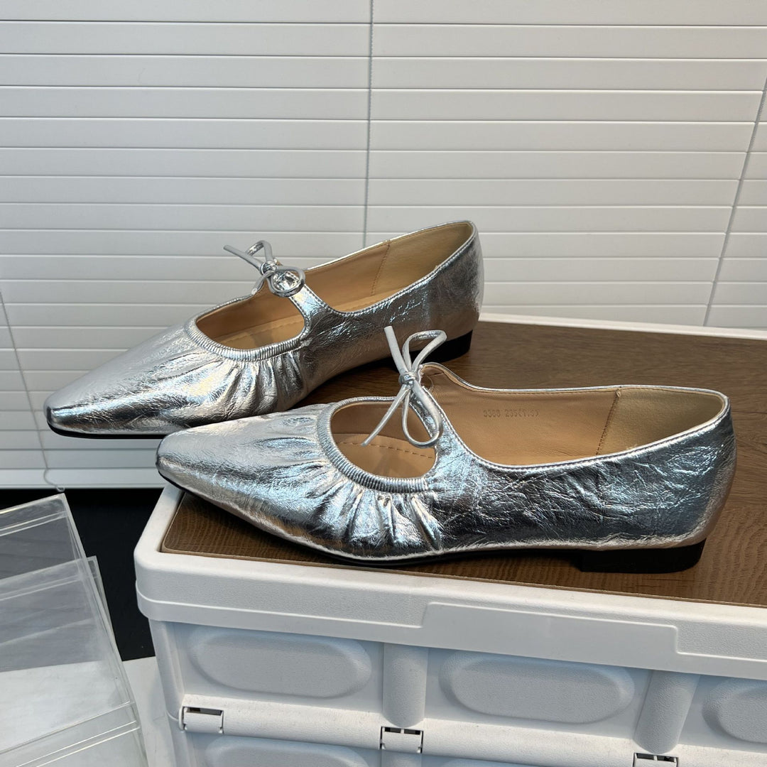 Damen Ballerinas mit Lederoberfläche und Gummizug R&B
