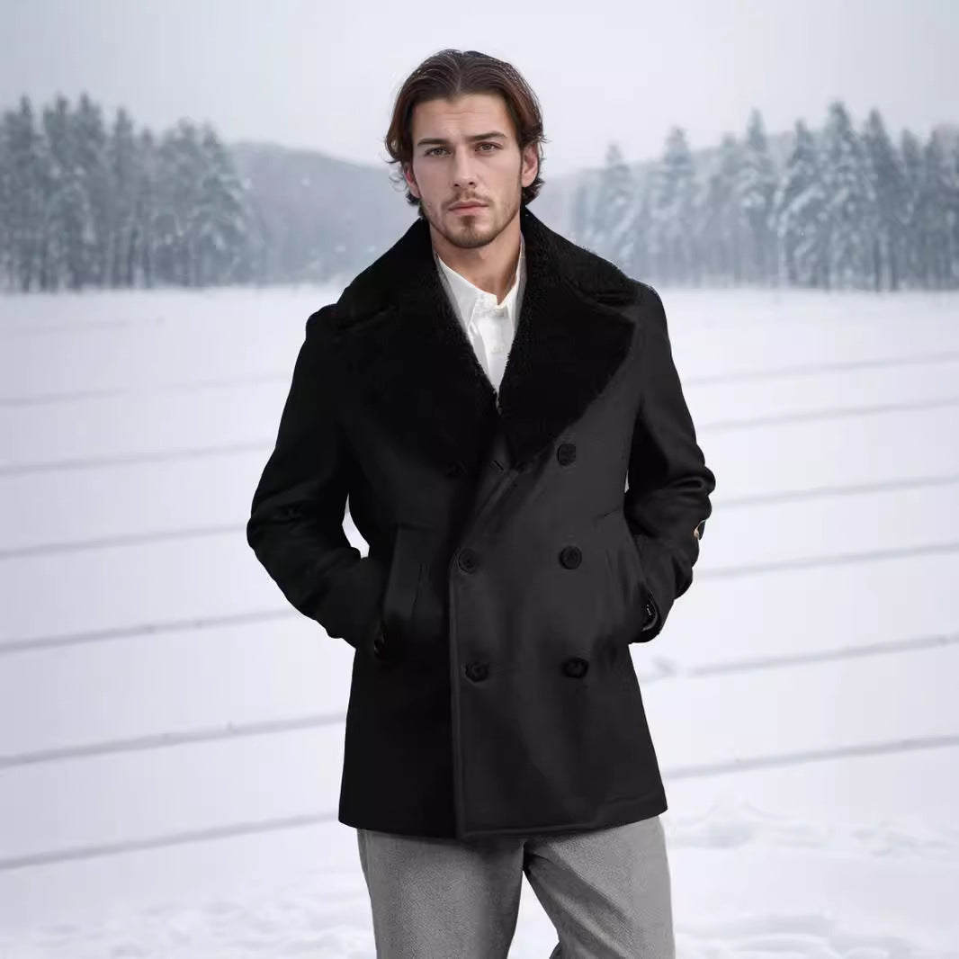 Herren eleganter Dufflecoat mit weichem Kragen R&B