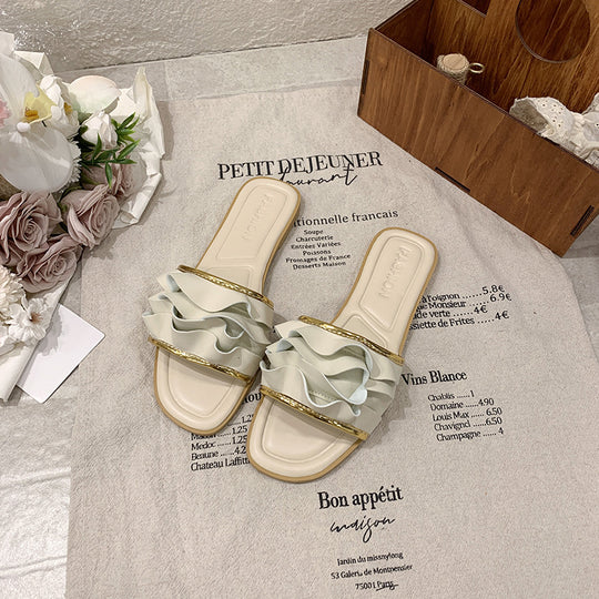 Damen elegante Riemensandalen mit dekorativem Rüschendetail R&B