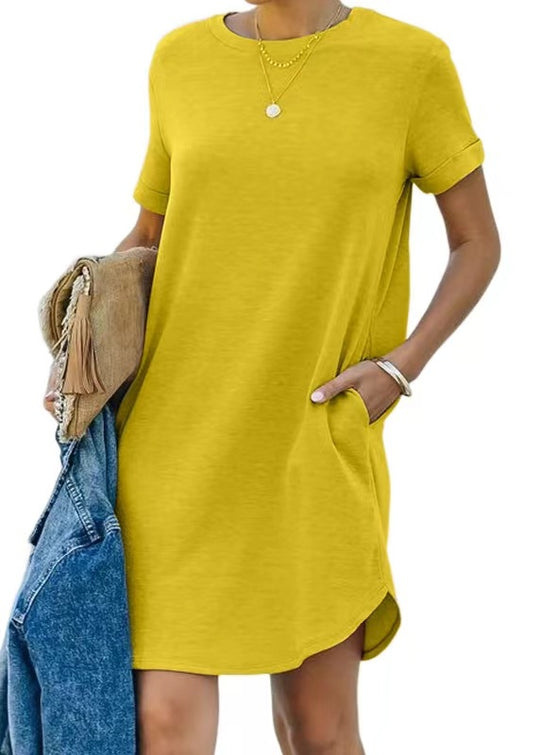 Damen lässiges Freizeitkleid mit Taschen und Rundhalsausschnitt R&B