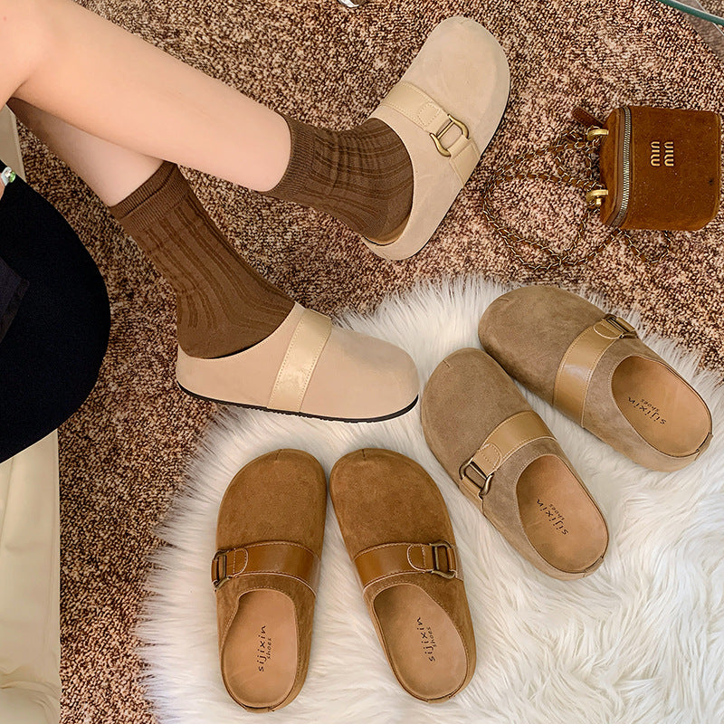 Damen Clogs aus hochwertigem Wildleder mit modischem Schnallenverschluss R&B