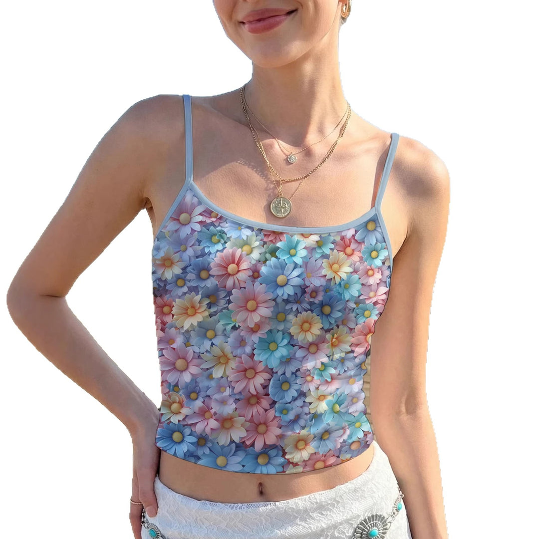 Damen Spaghetti-Trägershirt mit buntem Steindruck und elastischem Stoff R&B