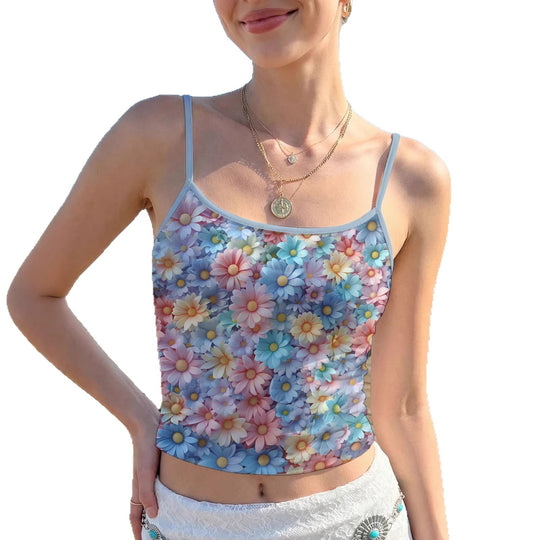 Damen Spaghetti-Trägershirt mit buntem Steindruck und elastischem Stoff R&B