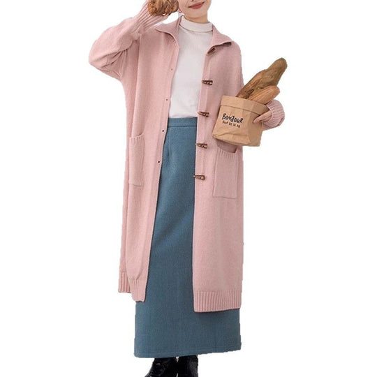 Damen langer Strickmantel mit Knöpfen und praktischen Taschen R&B