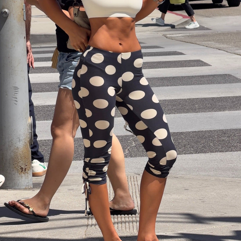 Damen Leggins mit grafischem Punkten-Design und seitlichen Schnürungen R&B